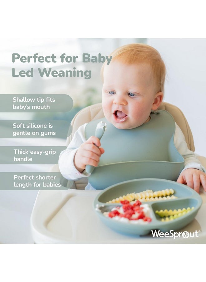 WeeSprout Baby Spoons for Self Feeding 6 Months +, Soft & Durable Silicone Utensils for Sensitive Gums & Teeth, Easy Grip Handles & Shorter Length for Little Hands, 3 Pack + Carrying Case