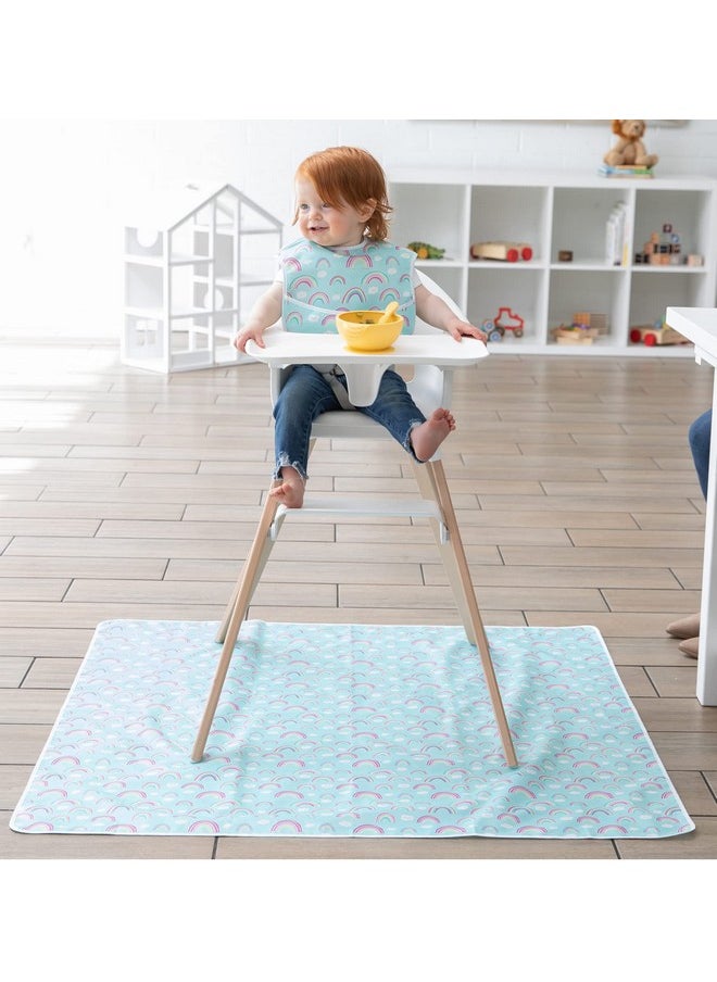 Bumkins Baby Splat Mat for Under High Chair, Babies Toddlers Eating Mess Mat, Waterproof Reusable Cloth for Arts and Crafts, Playtime Mat for Kids, Floors or Tables, Fabric 42inx42in, Rainbows Blue