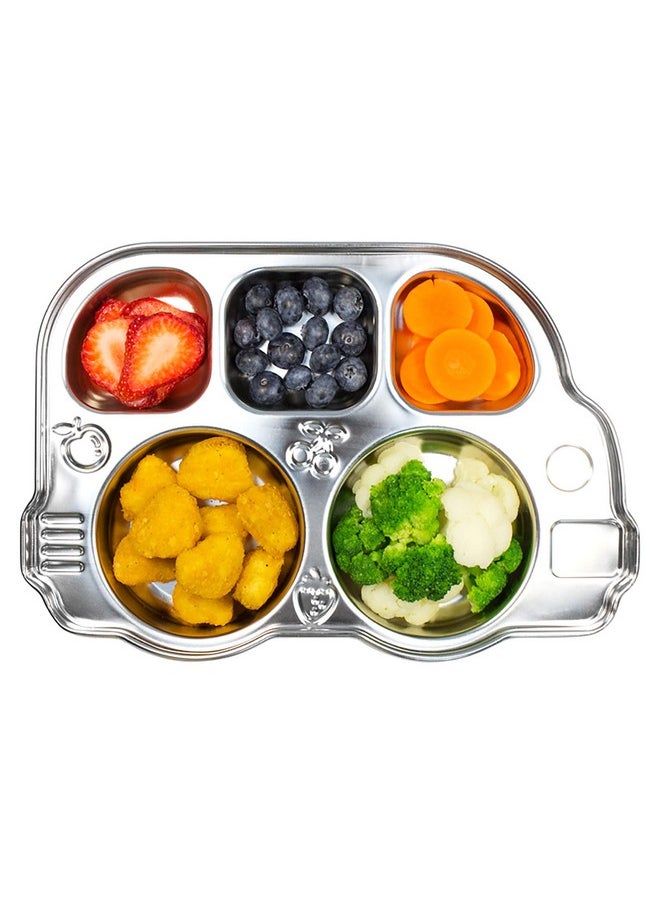 Innobaby Stainless Bus Plate, The Original, Rust Free, Safe Divided Platter, Mom Invented Fun Shape Plate Din Din SMART for Babies, Toddlers and Kids, BPA Free Plate