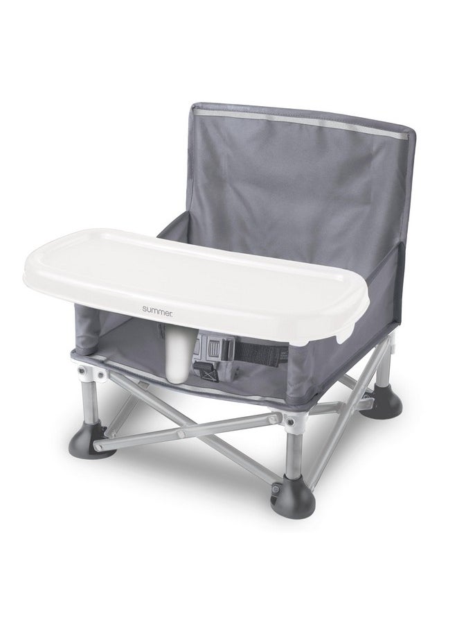 Summer by Bright Starts Pop 'N Sit Portable Booster Chair, Floor Seat, Indoor/Outdoor Use, Compact Fold, Grey, 6 Mos - 3 Yrs