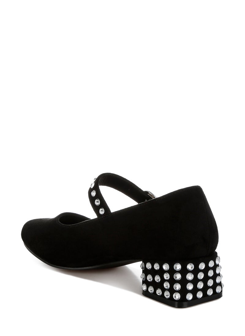 Studded Mary Jane Pumps in Black