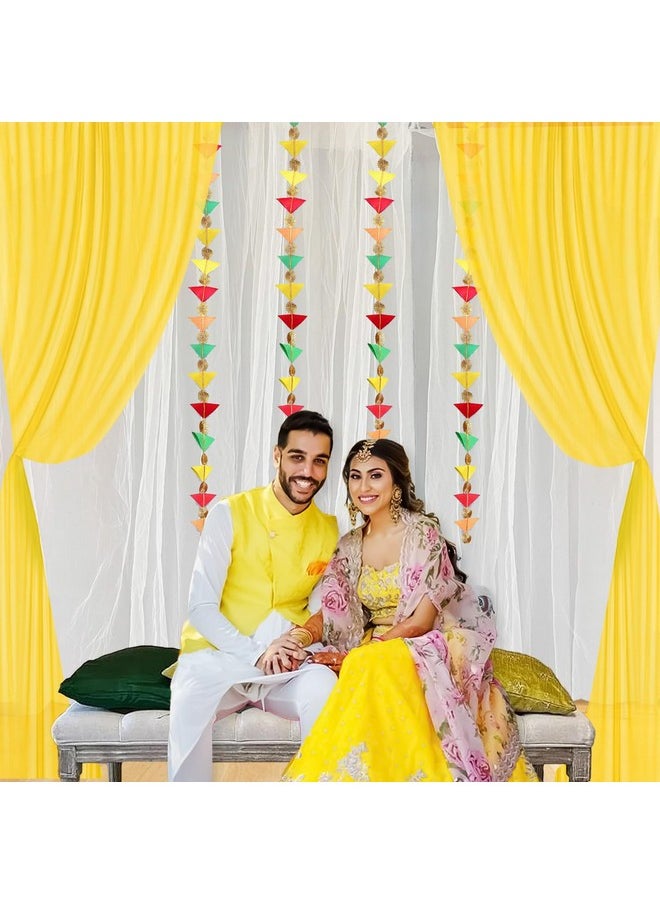 Party Propz White and Yellow Net Backdrop for Decoration with Triangle Hanging, Haldi Decoration Items for Home, Backdrop for Pooja Decoration, Haldi Backdrop Decoration Set, Festive Backdrop (10Pcs)