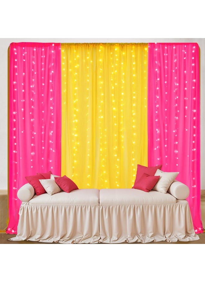 Party Propz Yellow and Pink Backdrop for Decoration with Curtain LED Light, Haldi Decoration Items for Home, Backdrop for Pooja Decoration, Haldi Backdrop Decoration Set, Festive Backdrop(Satin)(6Pc)