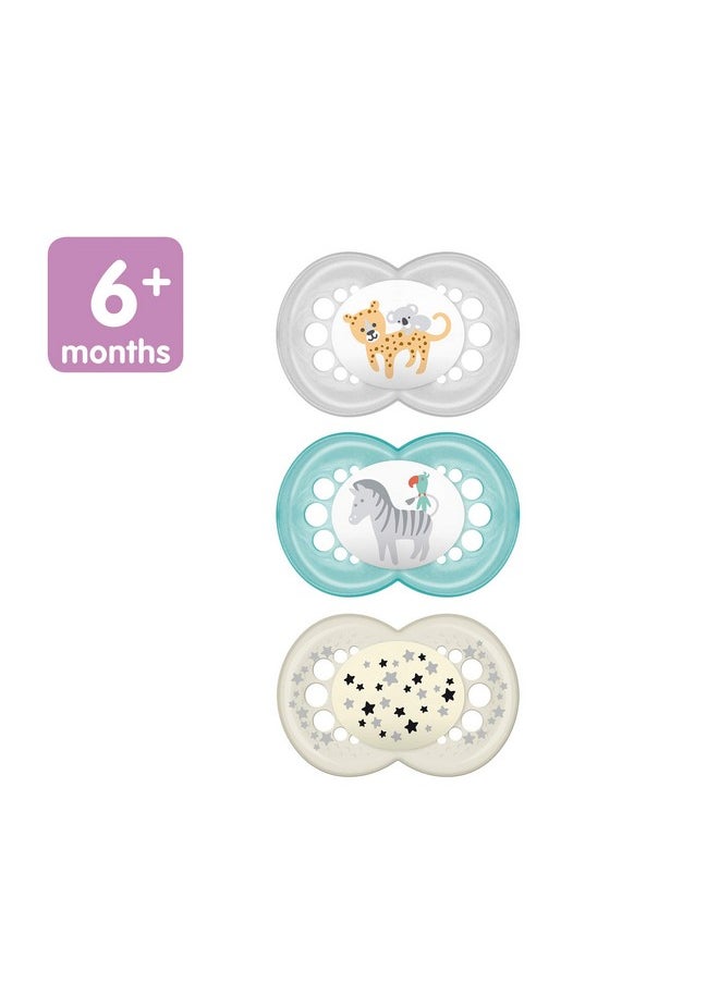 MAM Day & Night Silicone Orthodontic Pacifiers Set 6+, Pack of 3