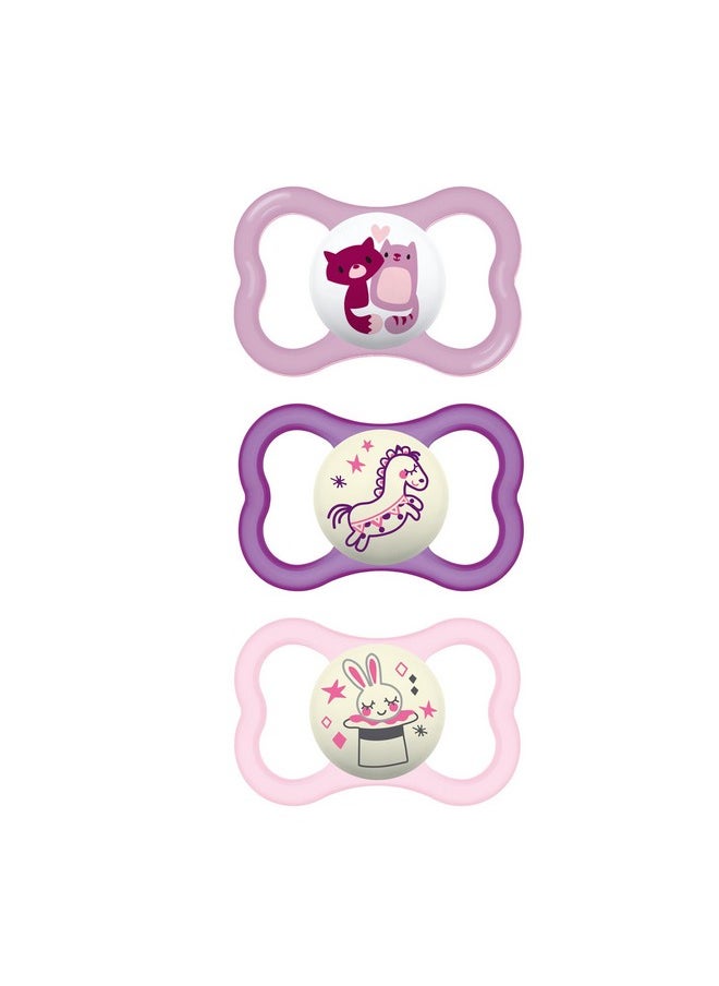 MAM Air Night & Day Baby Pacifier, for Sensitive Skin, Glows in The Dark, 3 Pack, 6-16 Months, Girl,3 Count (Pack of 1)