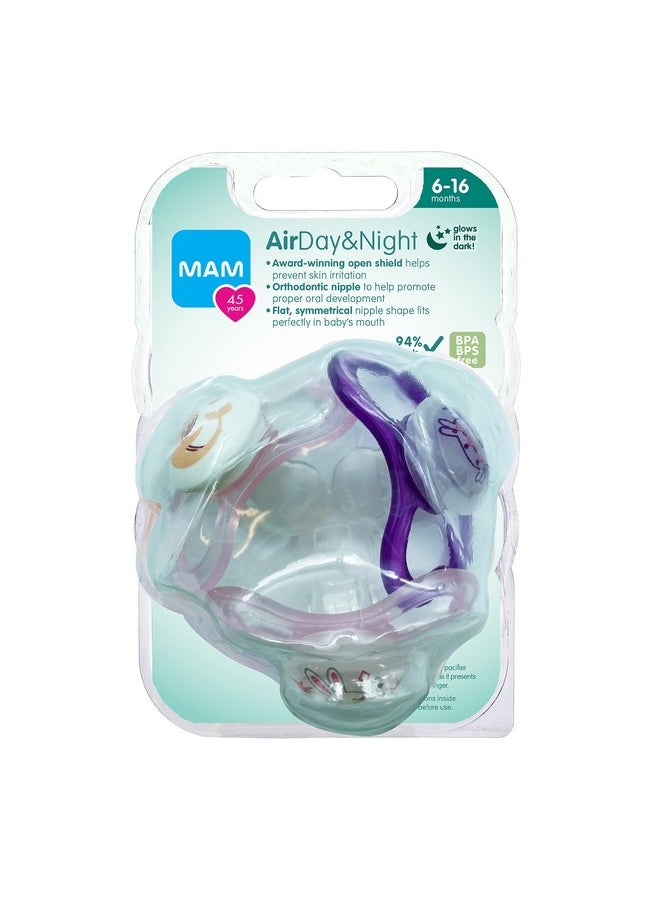 MAM Air Night & Day Baby Pacifier, for Sensitive Skin, Glows in The Dark, 3 Pack, 6-16 Months, Girl,3 Count (Pack of 1)