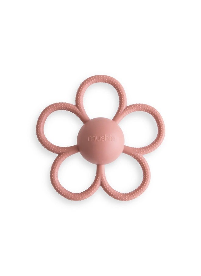 mushie Silicone Baby Daisy Rattle Teether Toy (Dusty Rose)