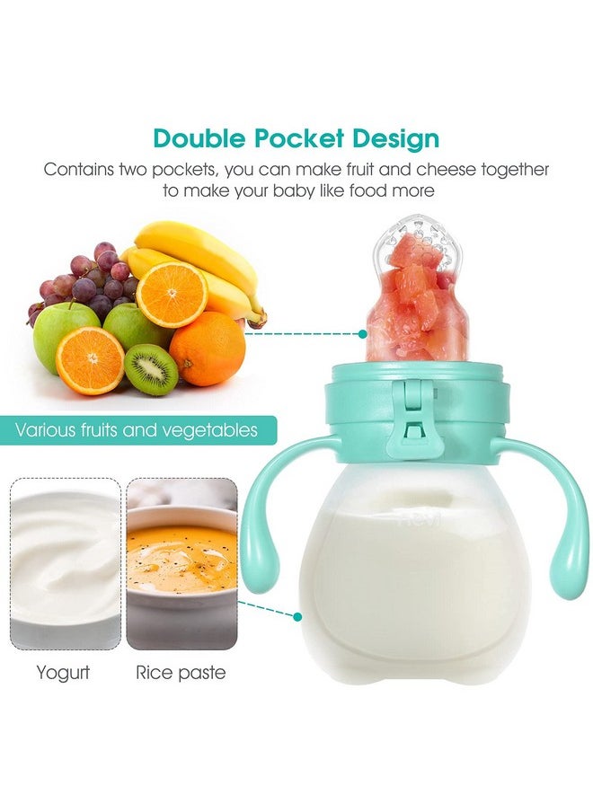 NCVI Baby Fruit Feeder | Fresh Food Pacifier | Silicone Teething Relief Toy, Appetite Stimulation for Feeding, BPA Free, 6 Replacement Nipple, 2Pack (Bear&Rabbit)