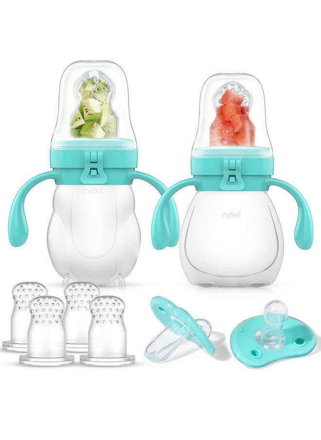 NCVI Baby Fruit Feeder | Fresh Food Pacifier | Silicone Teething Relief Toy, Appetite Stimulation for Feeding, BPA Free, 6 Replacement Nipple, 2Pack (Bear&Rabbit)