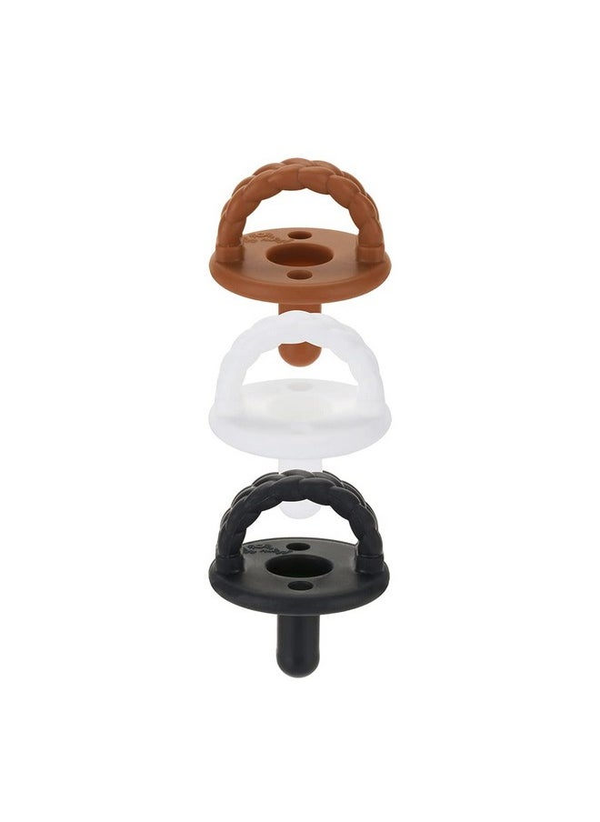 Itzy Ritzy Silicone Pacifiers for Newborn - Sweetie Soother Pacifiers Feature Collapsible Handle & Two Air Holes for Added Safety For Ages Newborn and Up, Coffee & Cream Set of 3 in White, Tan & Brown