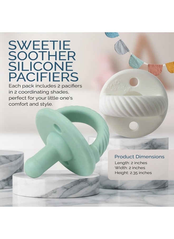 Itzy Ritzy Silicone Pacifiers for Newborn - Sweetie Soother Pacifiers Feature Collapsible Handle & Two Air Holes for Added Safety; For Ages Newborn and Up, Set of 2 in Mint & White