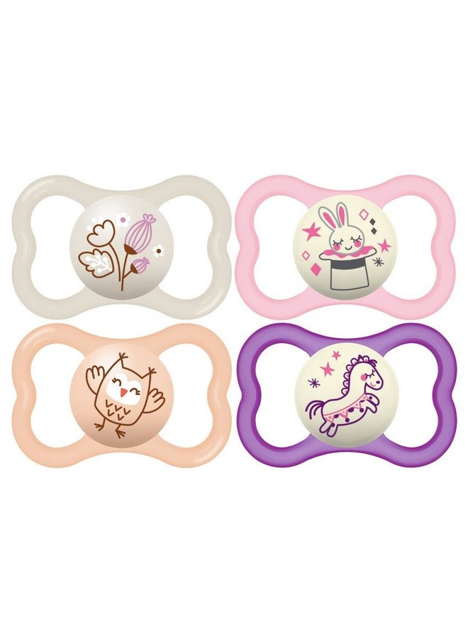 MAM Air Night & Day Baby Pacifier, for Sensitive Skin, Glows in The Dark, 6-16 Months, Girl, 4 Count