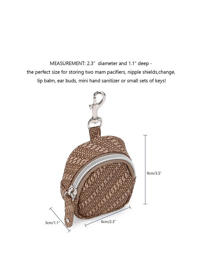 MOMIGO Pacifier Case Bag - Pacifier Holder with Clip for Diaper Bag Stroller Purse Charm, Holds 2 Pacifiers Outdoor Travel (Brown)