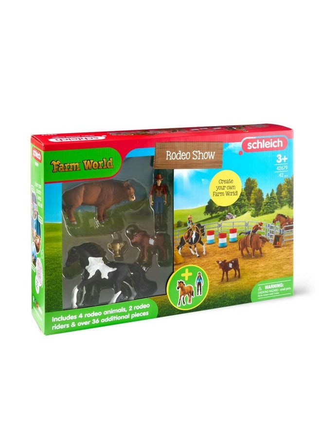 Schleich Rodeo Show 42-Piece Rodeo Toys Playset with Cowboy Toys and Cowgirl Toys with Barrel Racing, Western Riding and Calf-Roping Cow Toys