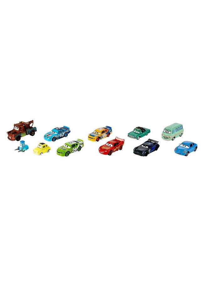 Mattel Disney and Pixar Cars Set of 10 Die-Cast Mini Racers Vehicles, Collectible Set of 1:55 Scale Toy Cars Inspired by Movies