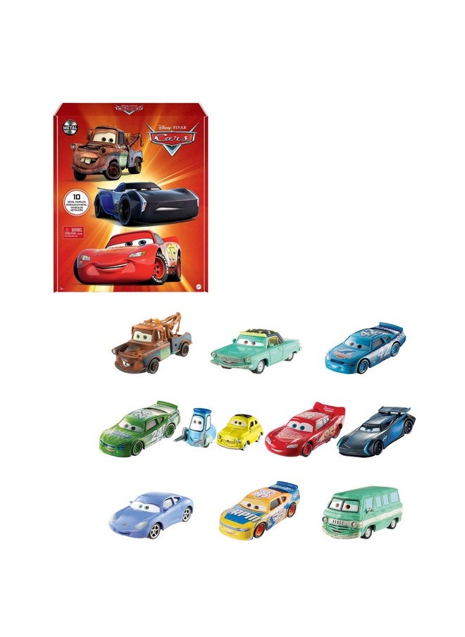 Mattel Disney and Pixar Cars Set of 10 Die-Cast Mini Racers Vehicles, Collectible Set of 1:55 Scale Toy Cars Inspired by Movies