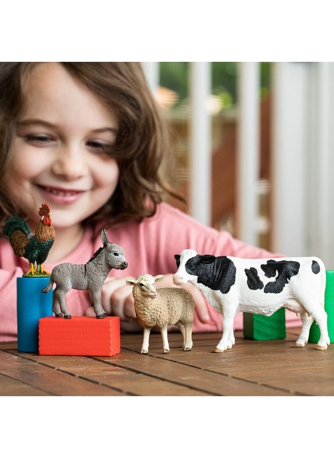 Schleich Farm World - Starter Set, Includes 4 x Collectible Toy Farm Animals, Cow, Sheep, Donkey Foal and Rooster Farm Animal Toys for Kids Ages 3+