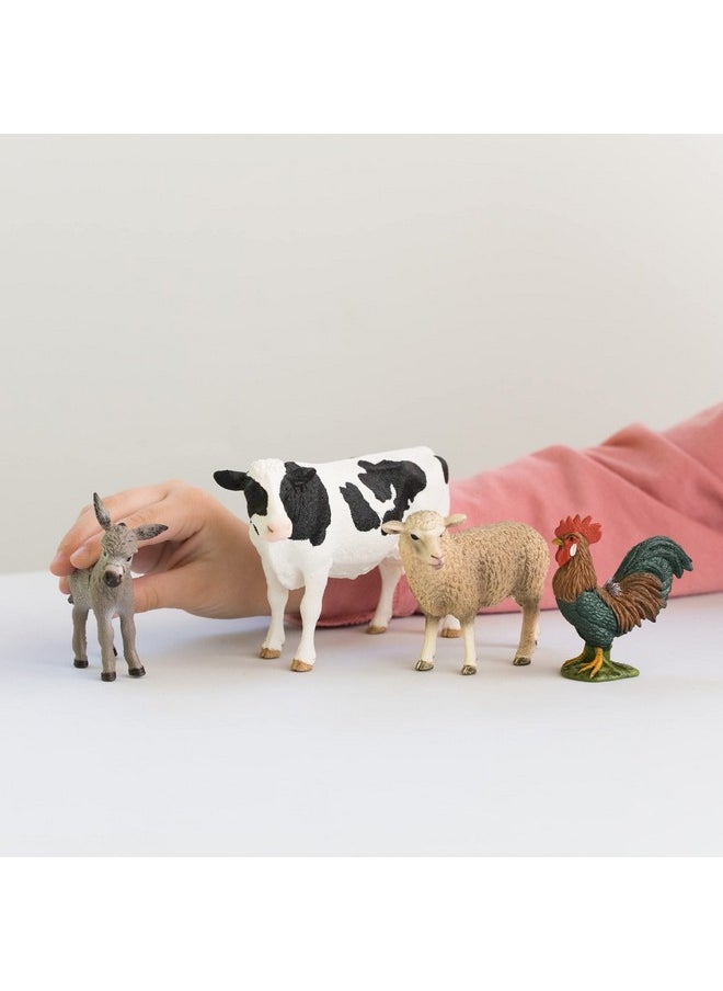 Schleich Farm World - Starter Set, Includes 4 x Collectible Toy Farm Animals, Cow, Sheep, Donkey Foal and Rooster Farm Animal Toys for Kids Ages 3+