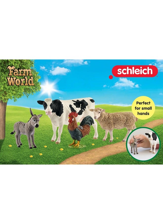 Schleich Farm World - Starter Set, Includes 4 x Collectible Toy Farm Animals, Cow, Sheep, Donkey Foal and Rooster Farm Animal Toys for Kids Ages 3+