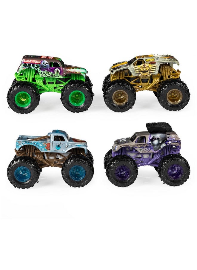 Monster Jam, Official Reveal The Steel 4-Pack of Color-Changing Die-Cast Monster Trucks, 1:64 Scale