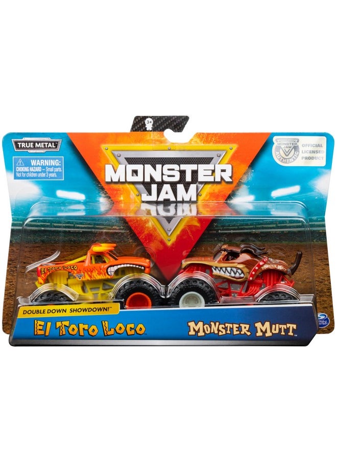 Monster Jam El Toro Loco vs Monster Mutt Monster Truck Duo Pack- True Metal 1:64 Scale Die-Cast Twin Showdown Pack- BKT Tires Work on All 1:64 Tracks- Authentic Collectible For Fans & Birthday Parties