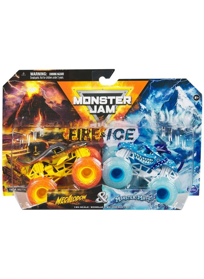 Monster Jam 2024 Fire & Ice 1:64 Diecast Monster Truck 2-pack Megalodon & Monster Mutt Dalmatian