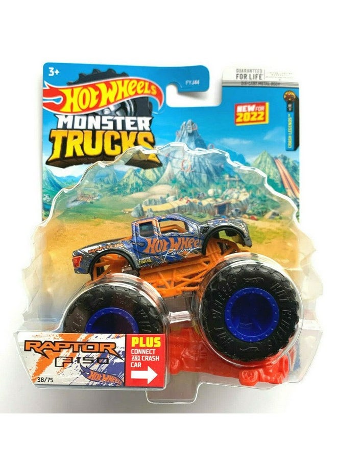 DieCast Hot Wheels Monster Trucks 2017 Ford Raptor F 150 38/75, 1:64 Scale Truck with Connect and Crash car