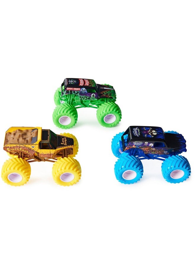 Monster Jam, Charged Crushers 3-Pack (Grave Digger, Son-Uva Digger and Earth Shaker), 1:64 Scale