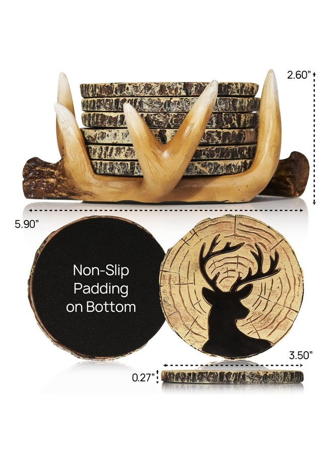 Deer Antler Coasters - 6 Full Size Rustic Coasters for Log Cabin Decor - Hunting Decor, Deer Antler Décor