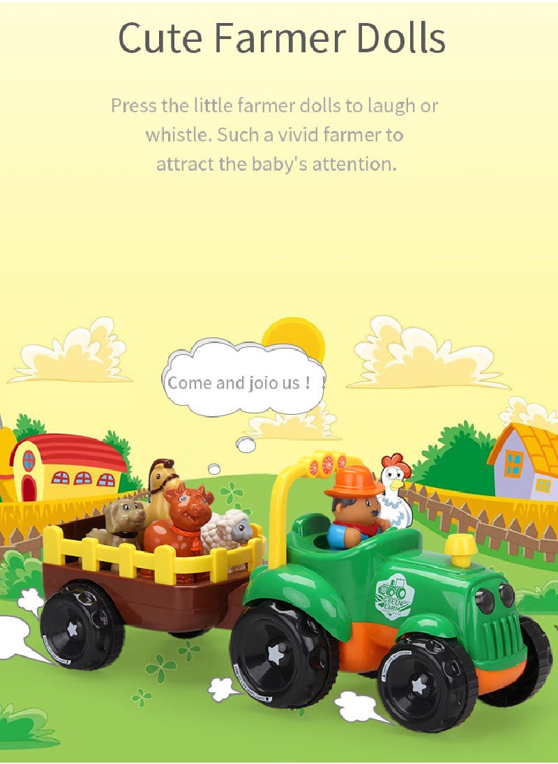 Happy farmer's cart with sound and light from animals Pretend Play Dairy Farming Toys Set with Farm Animals, Farmers, Figures and Accessories for Kids