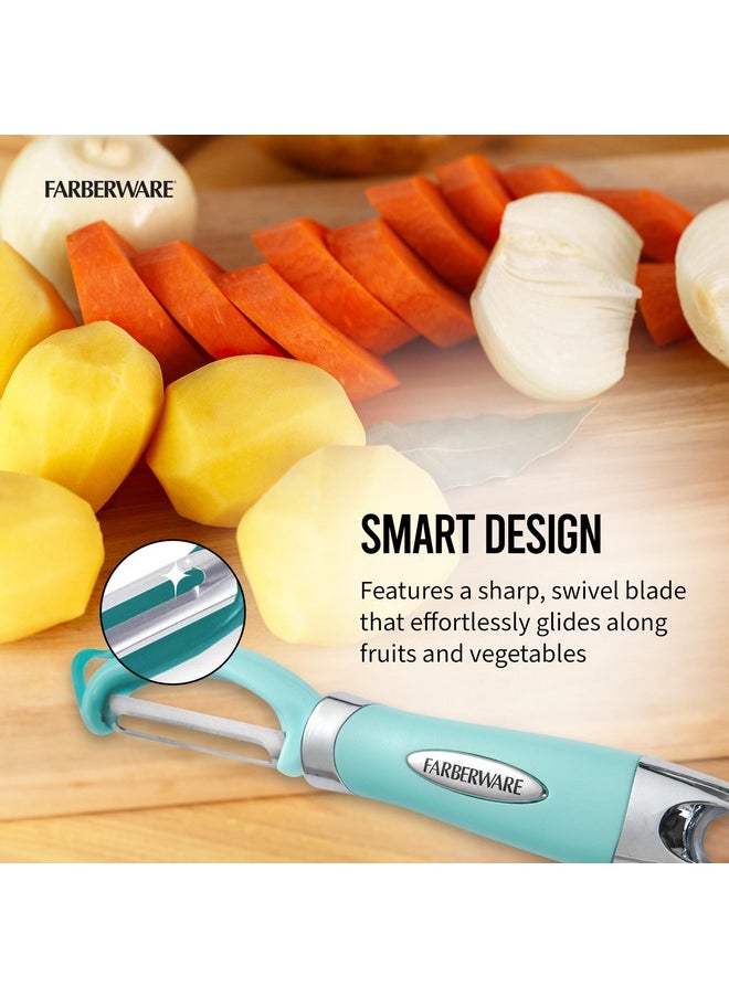 Farberware Euro Peeler, a Kitchen Essential for Quick and Easy Peeling of Produce, Chocolate, Cheeses and More, Features Hang-Hole for Easy Storage, Dishwasher Safe, Aqua Sky