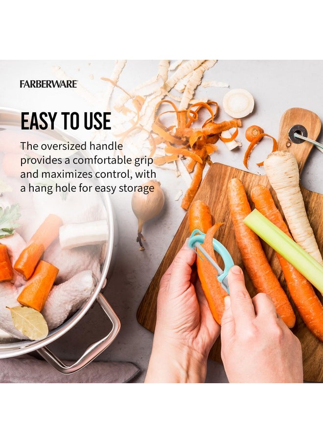 Farberware Euro Peeler, a Kitchen Essential for Quick and Easy Peeling of Produce, Chocolate, Cheeses and More, Features Hang-Hole for Easy Storage, Dishwasher Safe, Aqua Sky