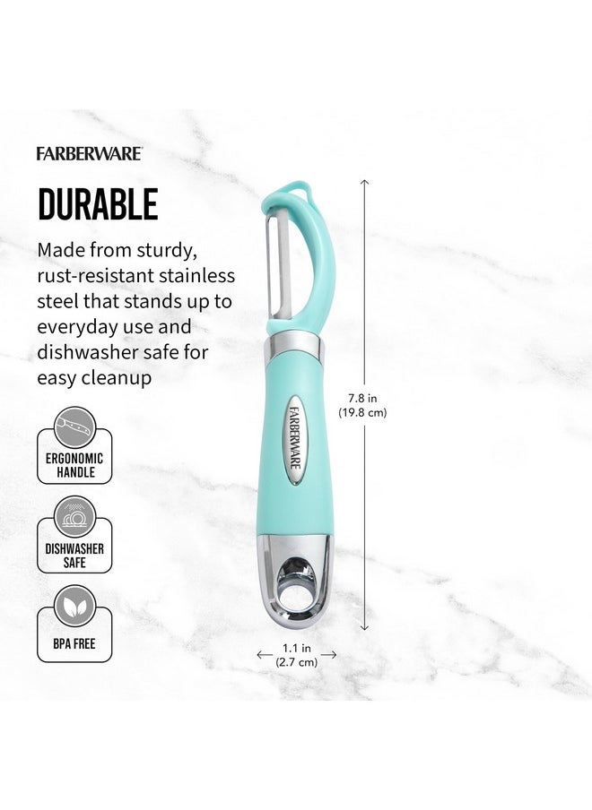 Farberware Euro Peeler, a Kitchen Essential for Quick and Easy Peeling of Produce, Chocolate, Cheeses and More, Features Hang-Hole for Easy Storage, Dishwasher Safe, Aqua Sky