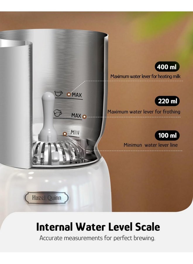 Hazel Quinn Milk Frother, 5 Functions, Variable Temp & Thickness Frother and Steamer, Detachable for Dishwasher Safe, 400ML/13.5OZ for Hot & Cold Latte, Cappuccino - Pearl White