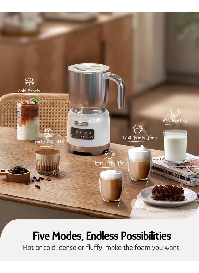 Hazel Quinn Milk Frother, 5 Functions, Variable Temp & Thickness Frother and Steamer, Detachable for Dishwasher Safe, 400ML/13.5OZ for Hot & Cold Latte, Cappuccino - Pearl White