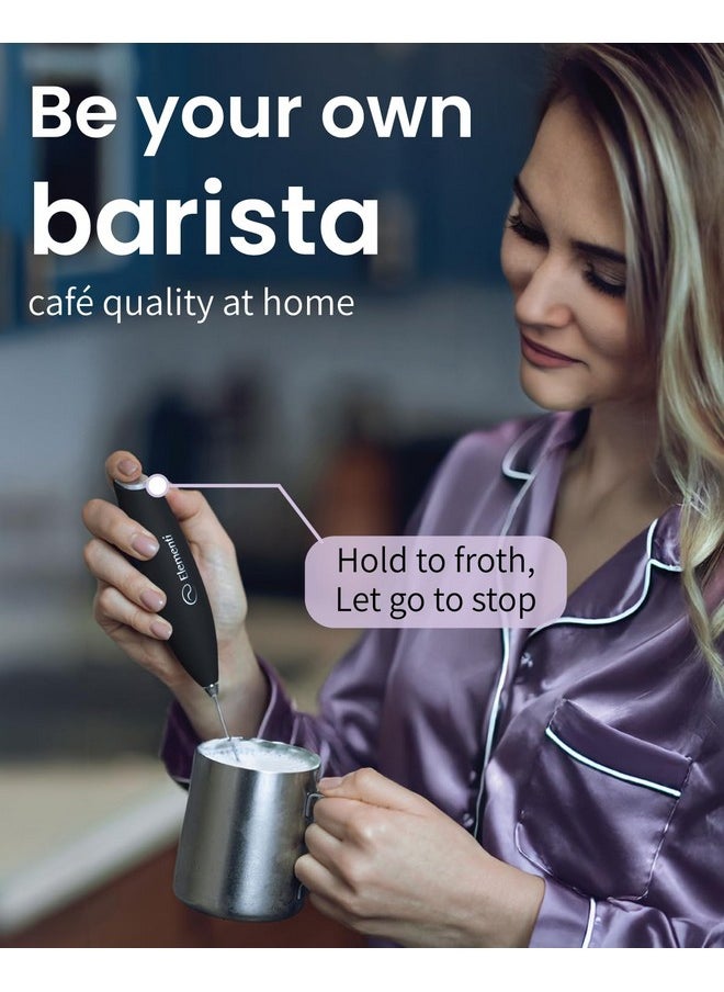 Elementi Milk Frother Wand & Matcha Mixer - Coffee Frother Handheld - Mini Frother with Stand - Milk Frother Handheld - Coffee Stirrers Electric Matcha Frother & Milk Foamer (Black)