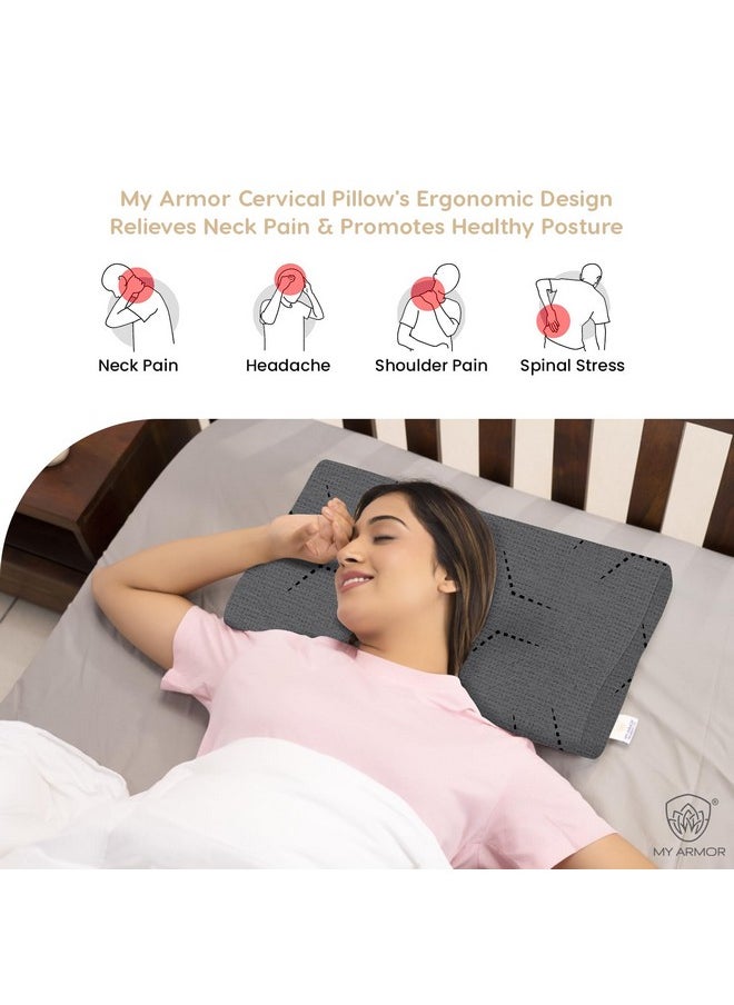 MY ARMOR Cool Gel Cervical Pillow for Neck Pain, Spondylitis Neck, Orthopedic Memory Foam Pillow for Sleeping, Extra Curve Neck Support Contour Pillow, Dual Height (20 x 12 x 4 Inches), Pack of 1