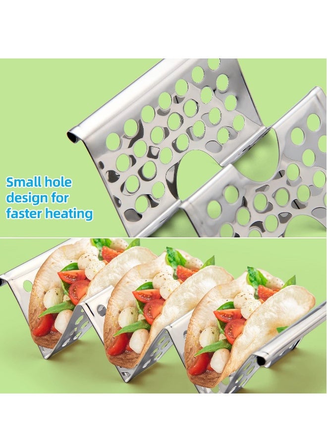 Set of 4 Taco Holders, Stainless Steel Taco Stand Plates, Each Holds 3 Tortillas, with Easy Access Handle, Microwave, Air Fryer, and Oven Safe