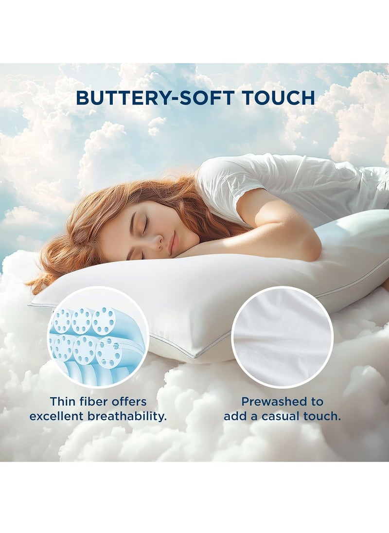 Bedsure Soft Pillows Queen Size Set of 2 - Prewashed Cotton-Like Fluffy Pillows 2 Pack, Queen Pillows Set of 2 with Breathable Cover & Down Alternative Filling for Back, Side or Stomach Sleepers