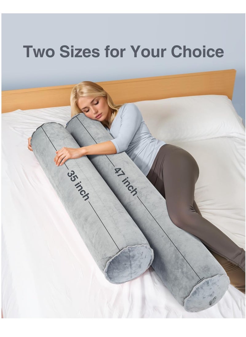 Luxtude Inflatable Body Pillow for Adults Kids, Travel Body Pillow Hug Pillow, 47Inch Long Bolster Pillow for Bed, Round Cervical Roll Cylinder Pillow for Hugging Sleeping, Back etc.