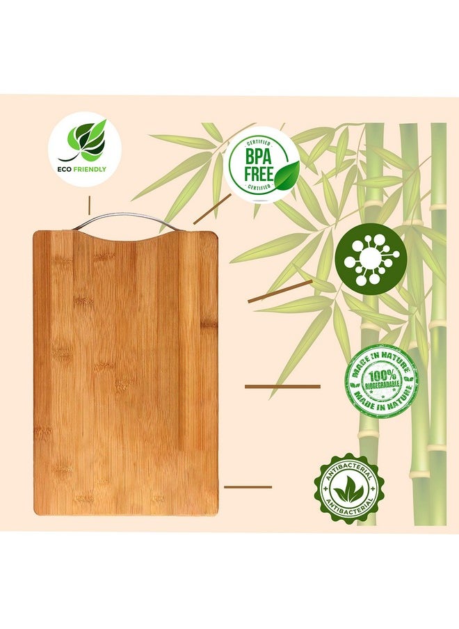 Yellow Weaves Wooden Bamboo Cutting Board with Stainless Steel Handle, Vegetable Chopping Board for Kitchen (24X34 cm)