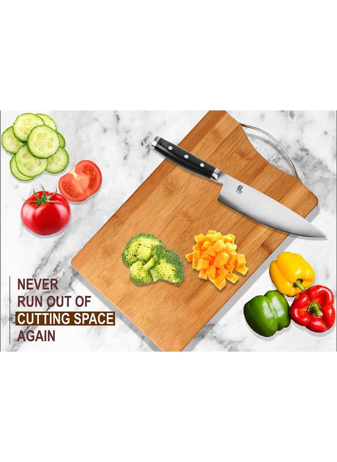 Yellow Weaves Wooden Bamboo Cutting Board with Stainless Steel Handle, Vegetable Chopping Board for Kitchen (24X34 cm)