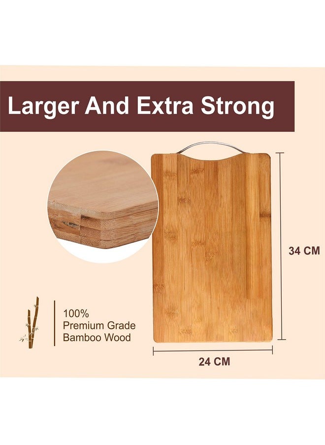 Yellow Weaves Wooden Bamboo Cutting Board with Stainless Steel Handle, Vegetable Chopping Board for Kitchen (24X34 cm)