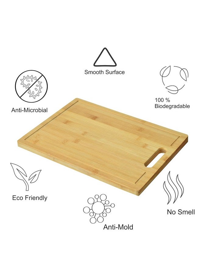 Yellow Weaves Natural Bamboo Wood Cutting Board/Chopping Board with Juice Groove for Kitchen (24 x 34 cm)