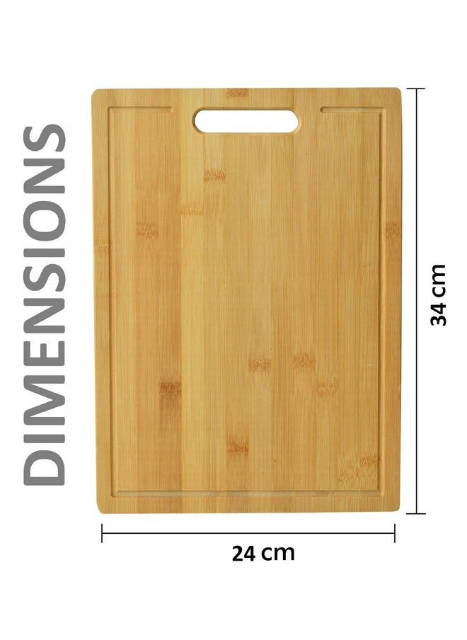 Yellow Weaves Natural Bamboo Wood Cutting Board/Chopping Board with Juice Groove for Kitchen (24 x 34 cm)