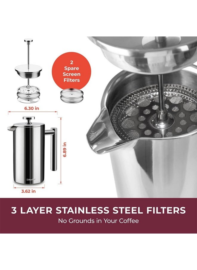 MuellerLiving French Press Coffee Maker 20oz, Stainless Steel French Press Coffee, 4 Filter Heat Resistant Double Insulated, Rust-Free, Food Grade, Dishwasher Safe Coffee Pot