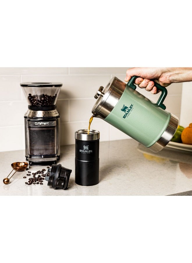 Stanley French Press 48oz with Double Vacuum Insulation, Stainless Steel Wide Mouth Coffee Press, Large Capacity, Ergonomic Handle, Dishwasher Safe, Hammertone Green