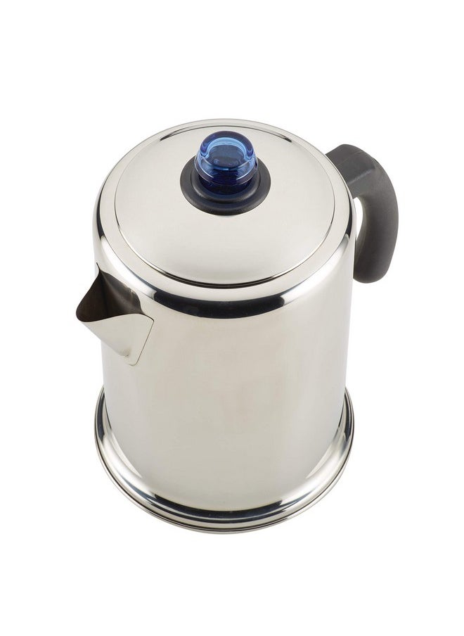 Farberware Classic Stainless Steel Coffee Percolator, 12 Cup, Silver with Glass Blue Knob, 7.28