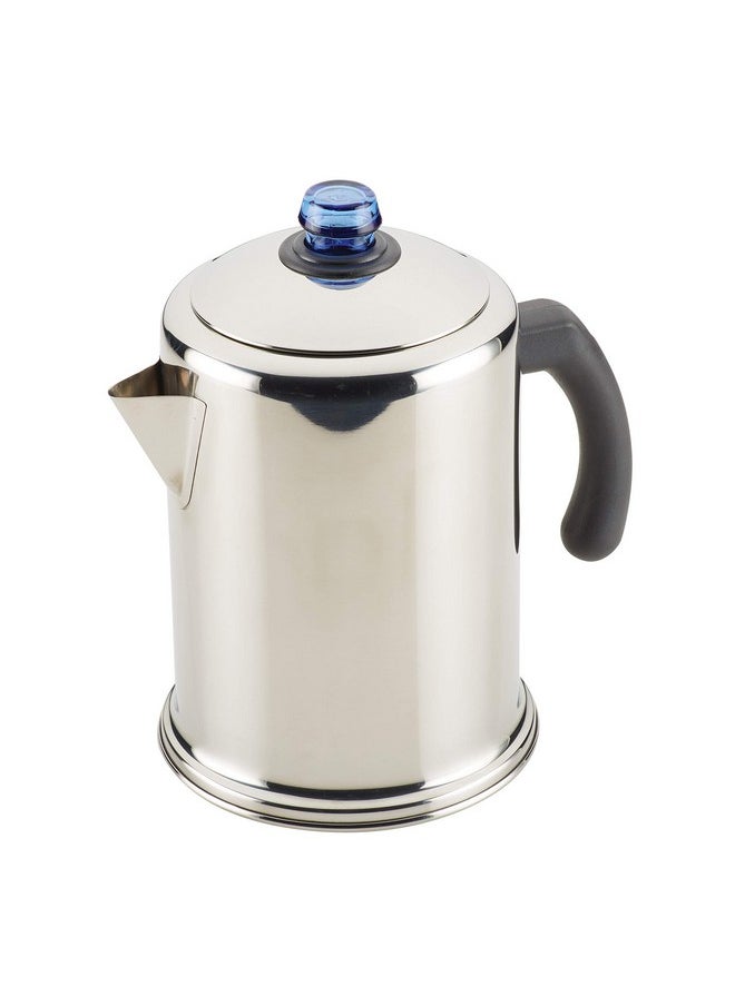 Farberware Classic Stainless Steel Coffee Percolator, 12 Cup, Silver with Glass Blue Knob, 7.28