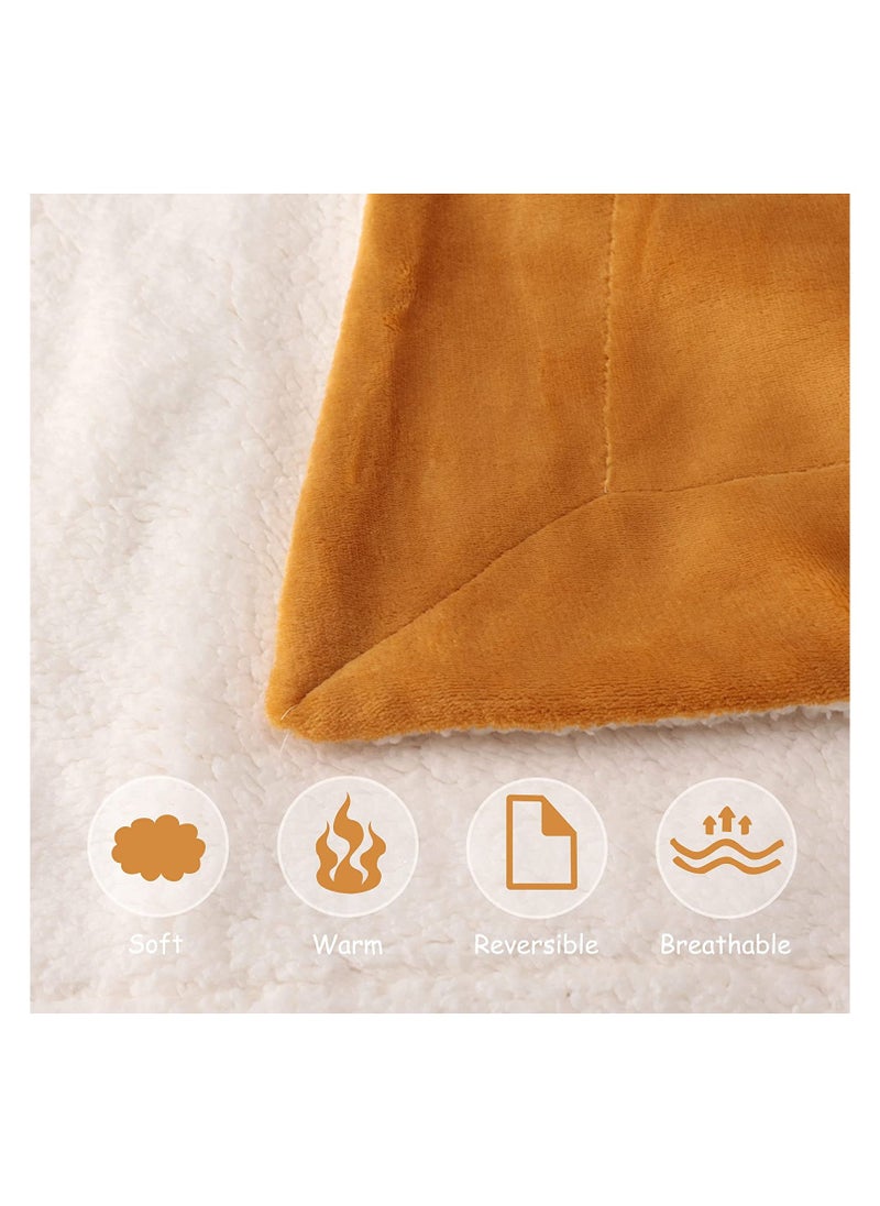 Soft Sheep Reversible Sherpa Blanket Super King Size for Bed Throw Sofa Travel Flannel Blanket Golden Beige 220x240cm